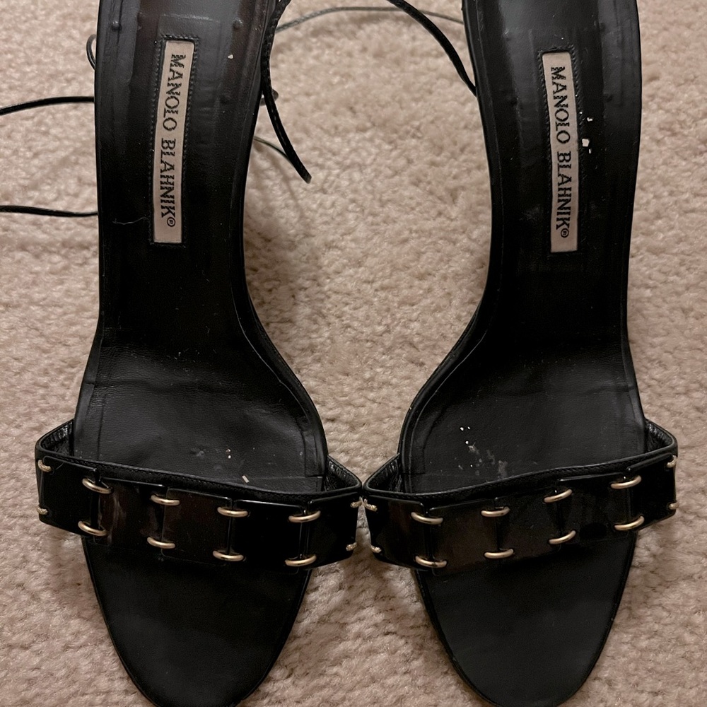 Manolo Blahnik lace up strappy sandals.